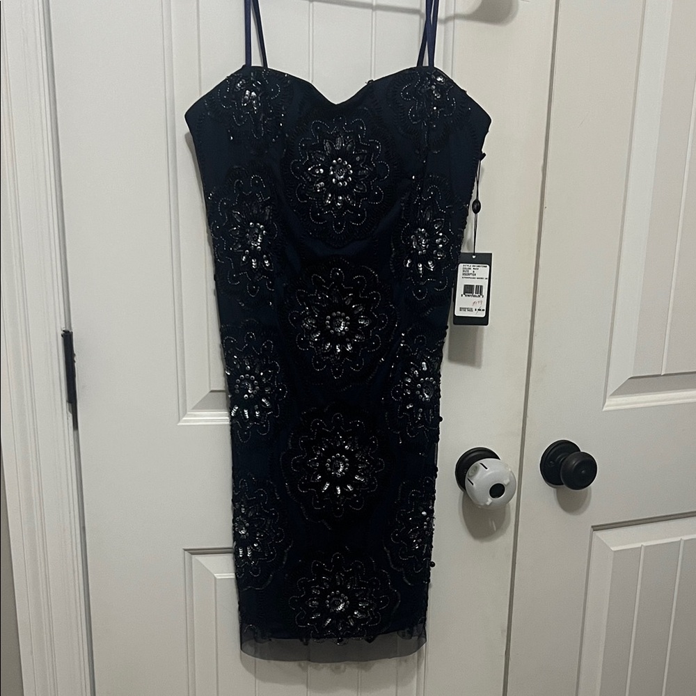 Adrianna Papell Navy and Black Sequin Dress NWT Size 8